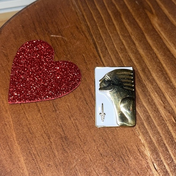 Art Deco Style Pin Gold Tone White Enamel Woman's Face Caduceus Medical ACS - Picture 1 of 2